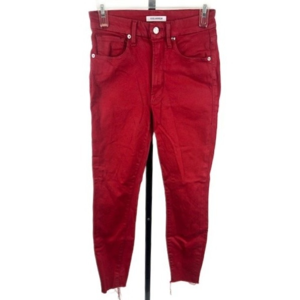 Good American Good Waist Crop High Rise Red Coated Denim Jeans Size‎ 4 / 27